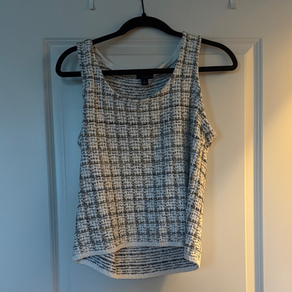Women's Navy and White Tweed Tank Top